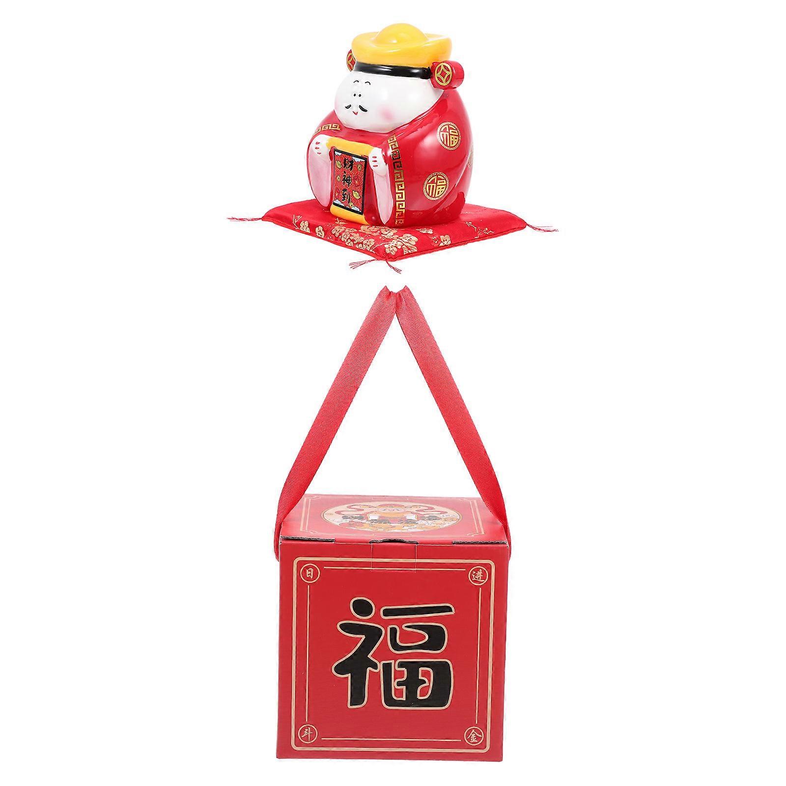 Desktop Ornament God of Wealth Coin Holder for Money Saving 3Sets Red