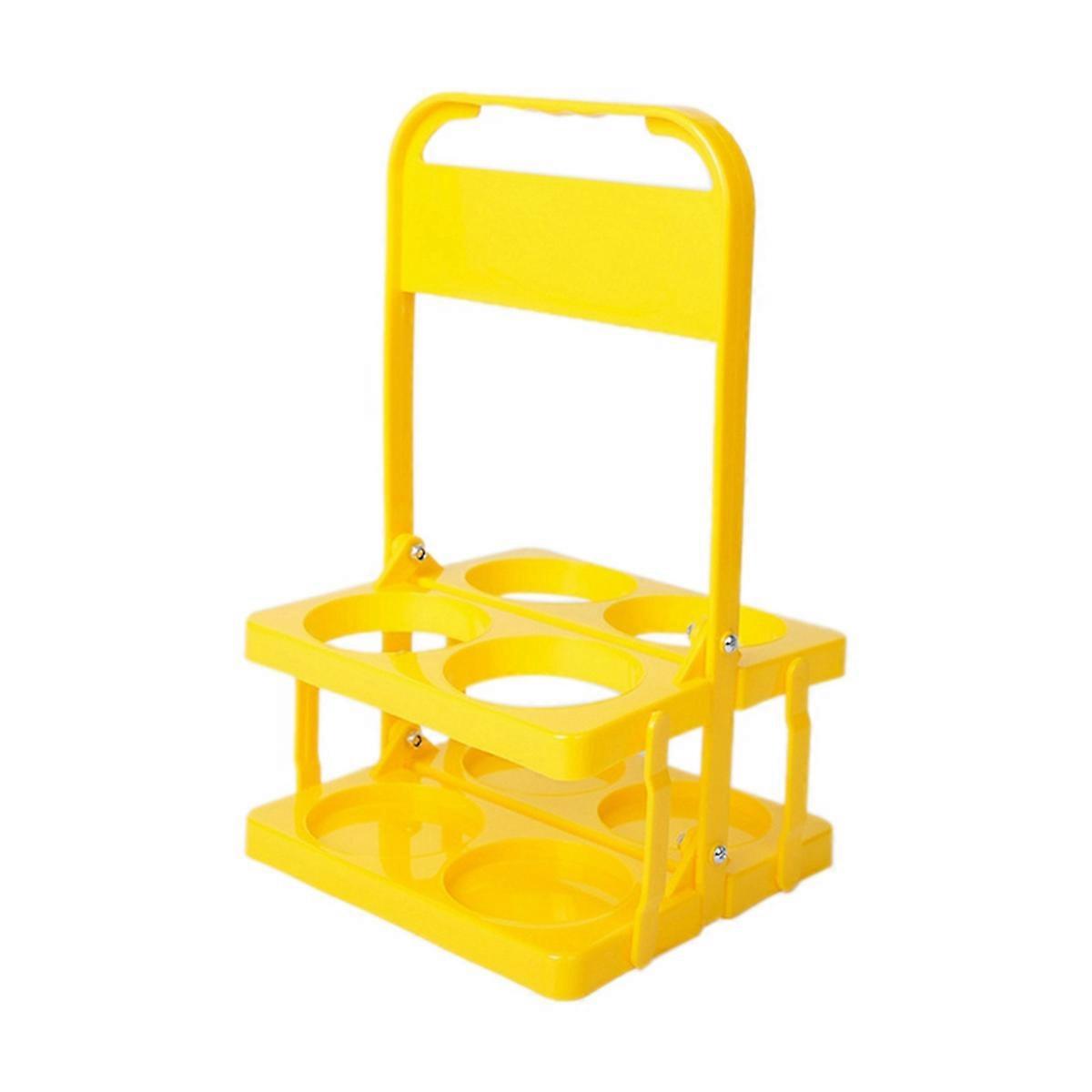 4 Holes Foldable Plastic Beverage Carrier, with Handle Yellow