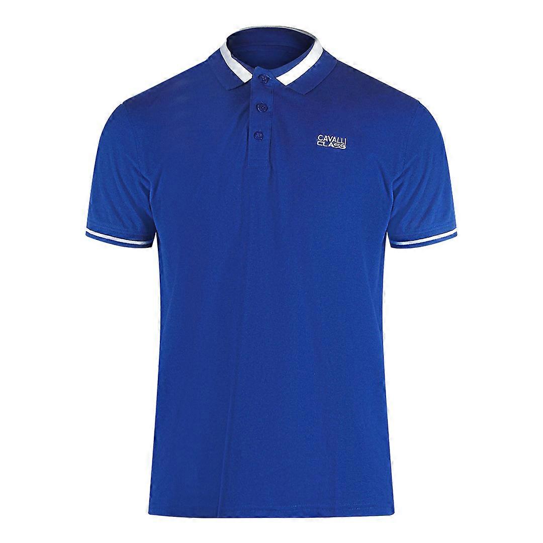 Cavalli Class Bold Stripe Collar Iris Blue Polo Shirt