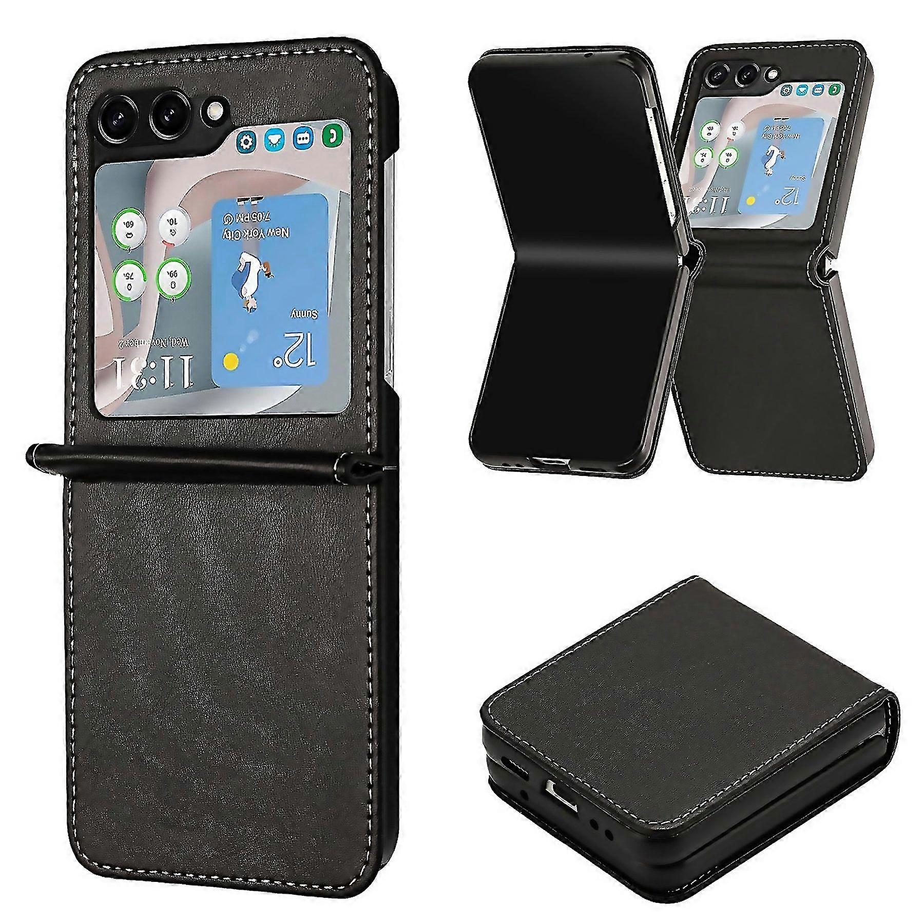 For Solid Color Calf Texture Folding Leather Phone