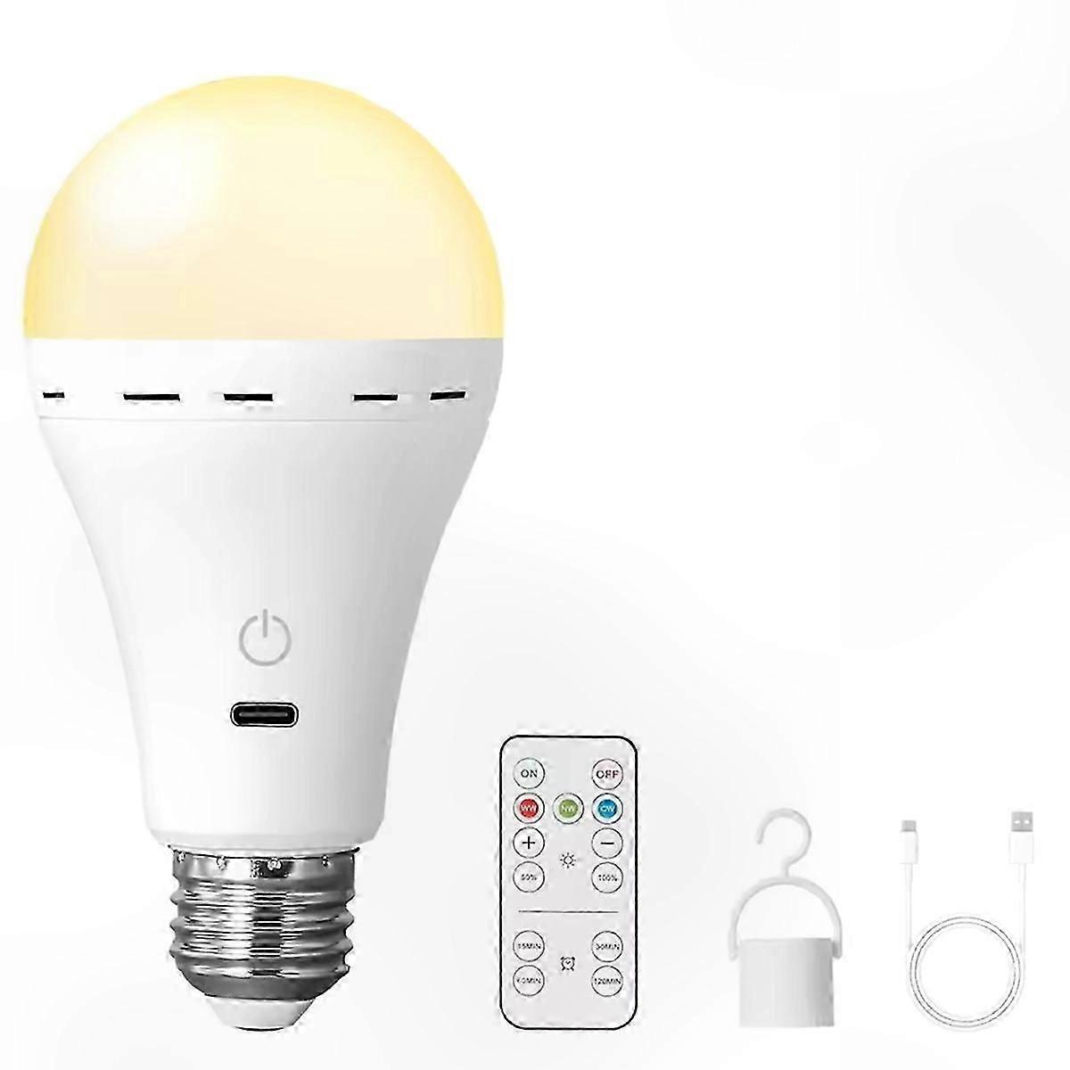 Smart LED Rechargeable Light Bulbs with Remote, E26 Battery Operated, 3 Color Changing