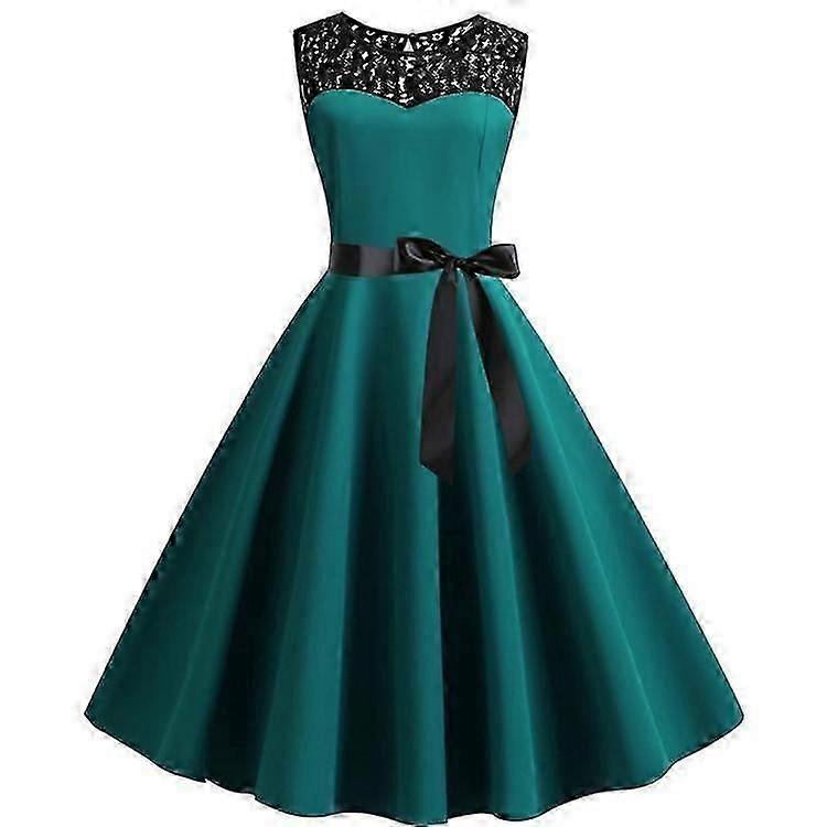 Women 50s 60s Vintage Rockabilly Dress Lace Patchwork Evening Party Cocktail  Dresses