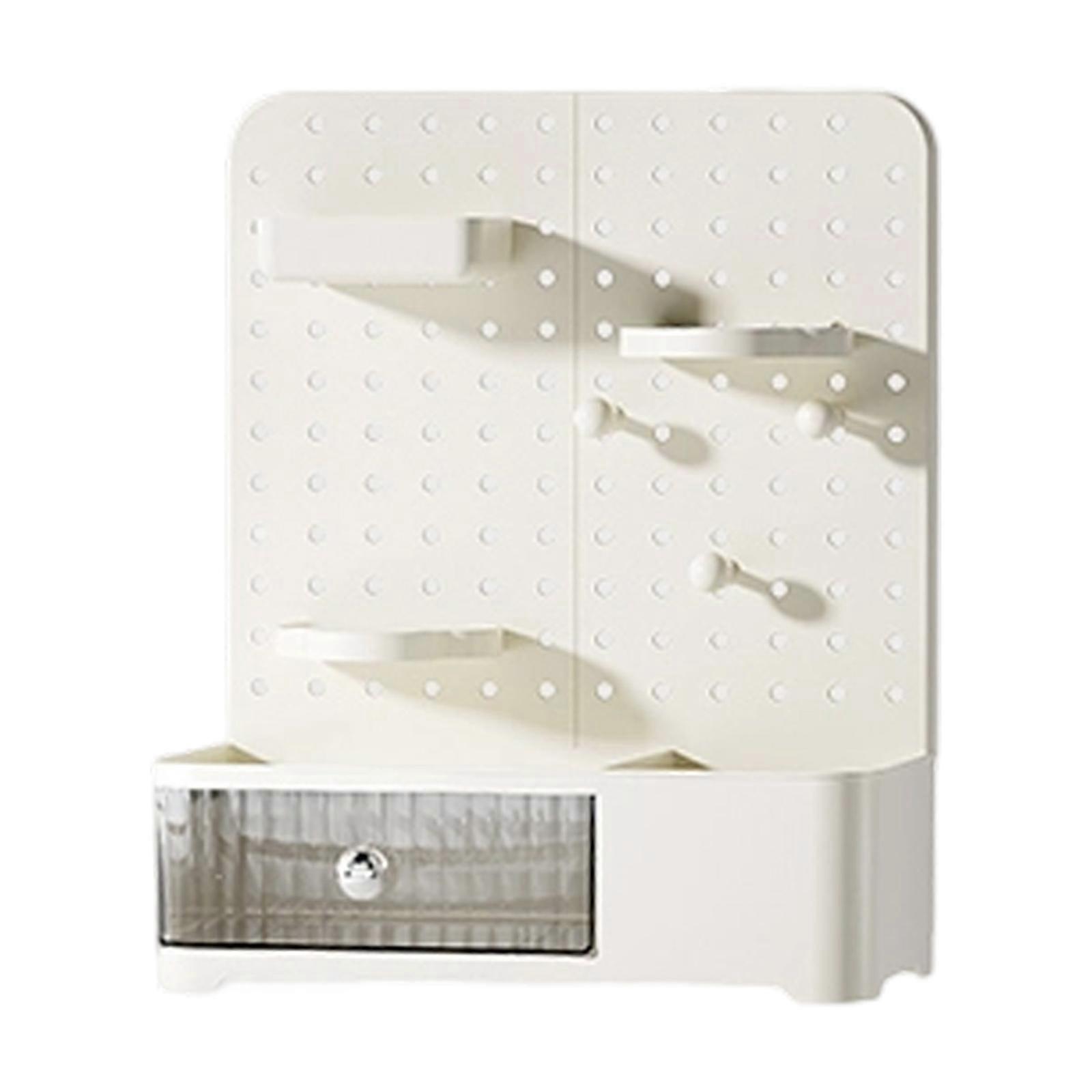 Modern Pegboard Display Case For Action Figures Collectibles Desktop Organizers With Smooth Drawers ABS Materials  Milk white