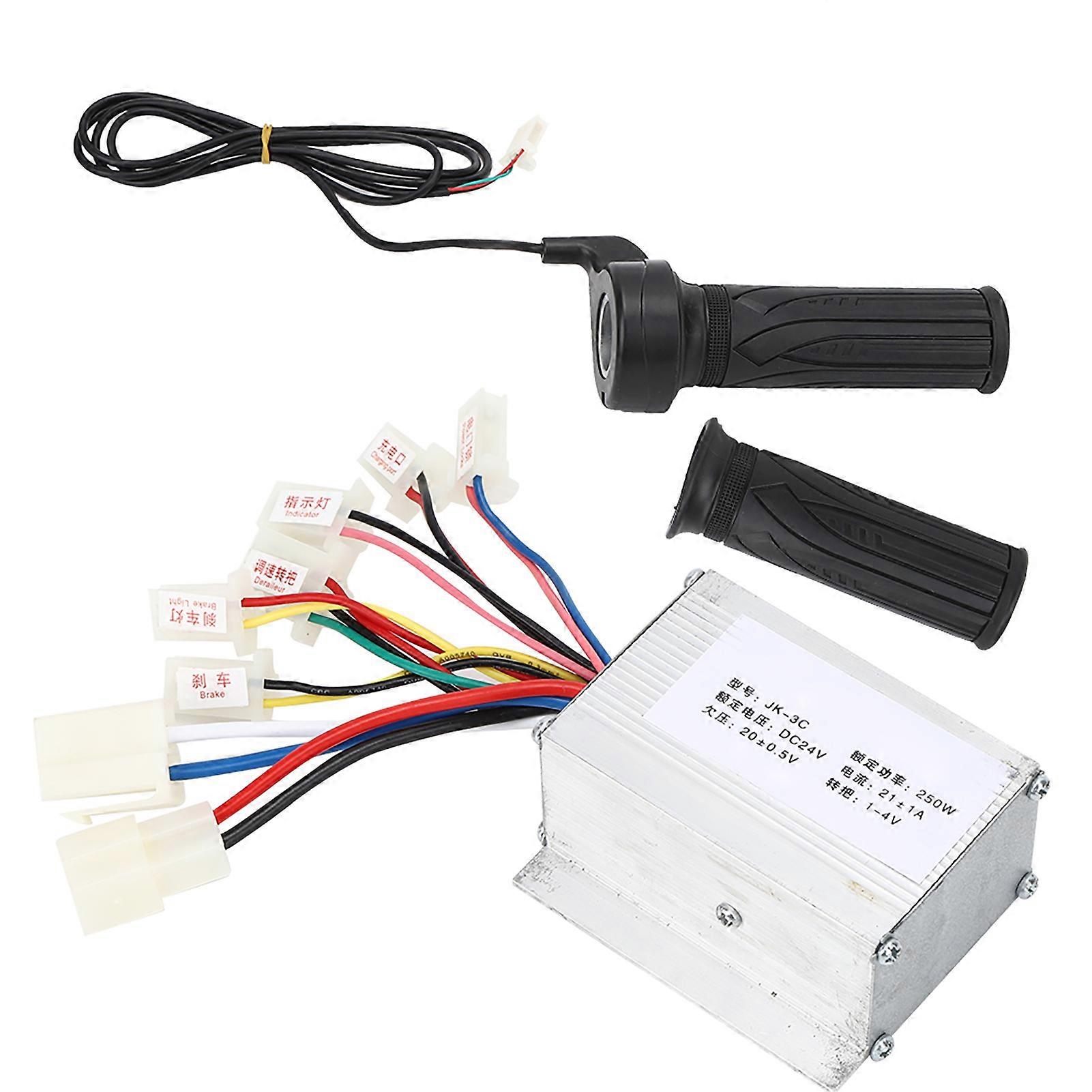 24V250W Brush E Bike Controller and Long Line Universal Thumb Throttle Grip Set Accessory