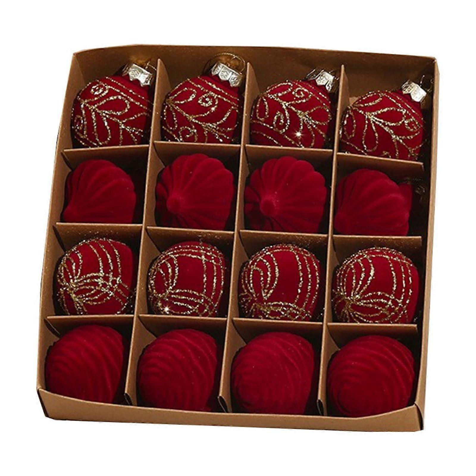 Zeceouar 16-Piece Flocked Christmas Balls Decor Set, Multiple Styles, compatible with Holiday & Party Tree Decorations