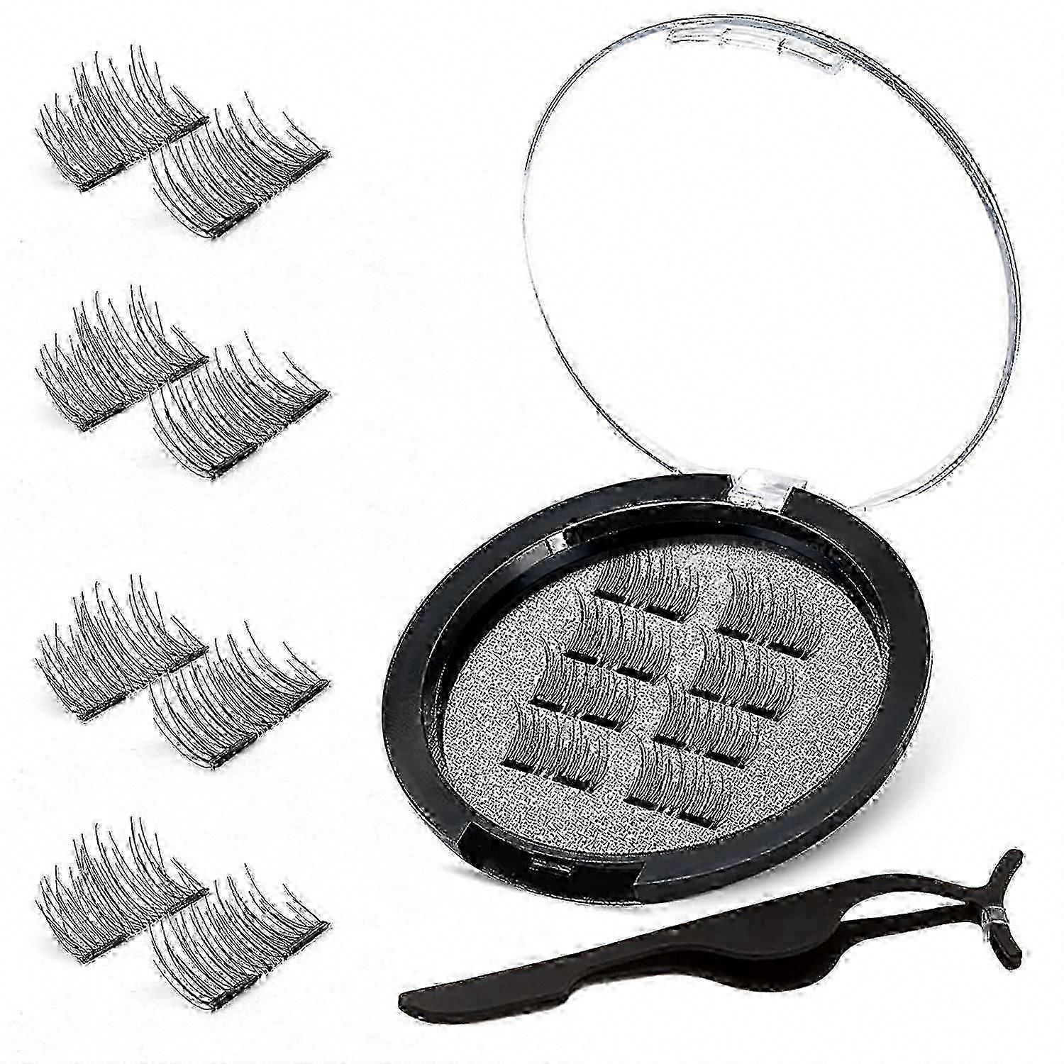 Dual Magnetic Eyelashes, 0.2mm Ultra Thin Magnet, Lightweight Easy To Wear, 3d Reusable Eyelashes With Applicator (8 Pc With Tweezers)