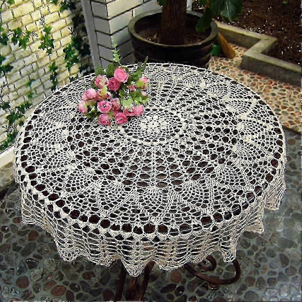 Nappe ronde en coton crochetée à la main, ajourée, pour table de salle à manger, mariage