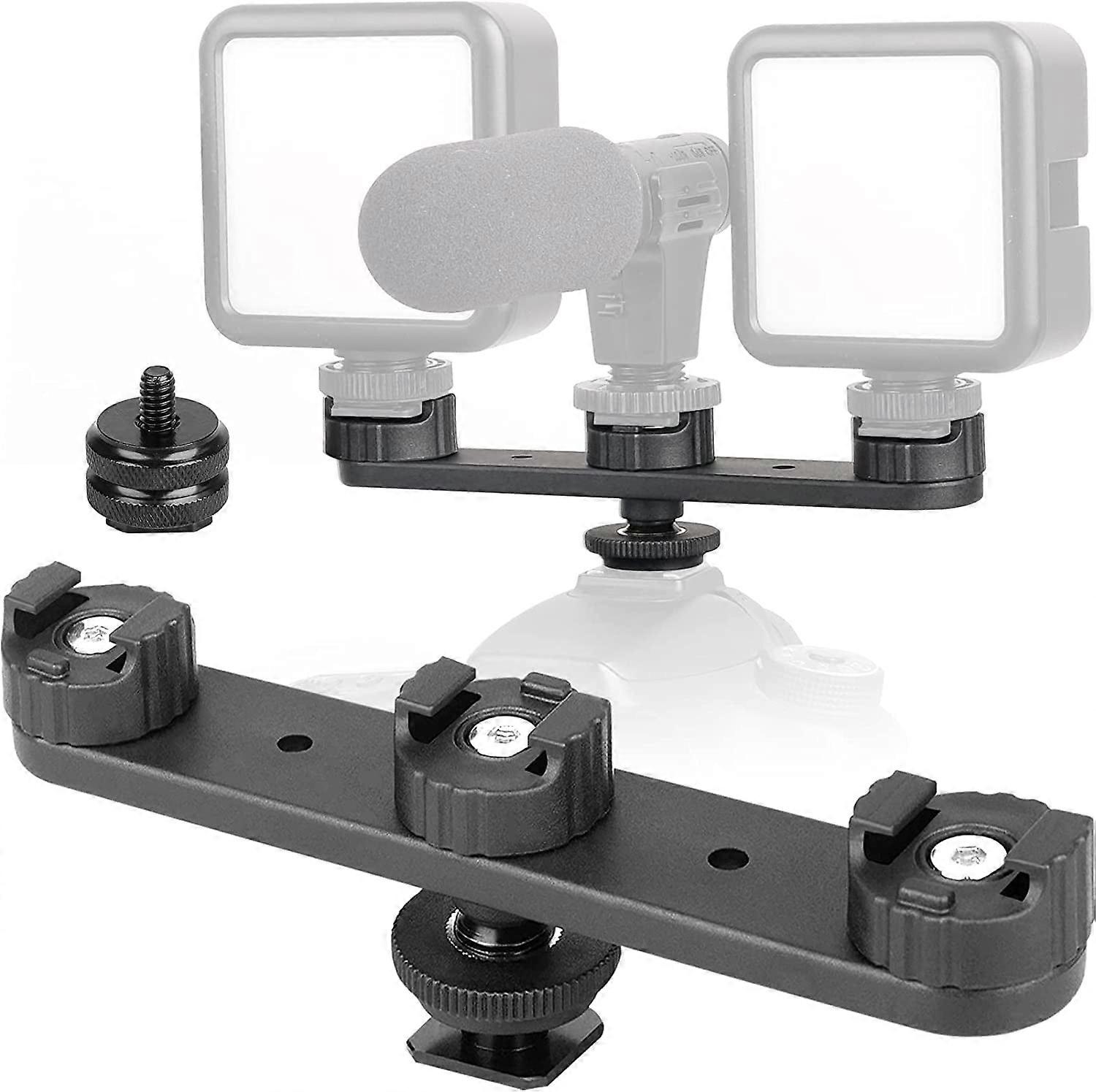 Cold Shoe Mount Triple Shoe Mount Extension Bar Hot Shoe Adapter Camera Bracket with 1/4 Screw