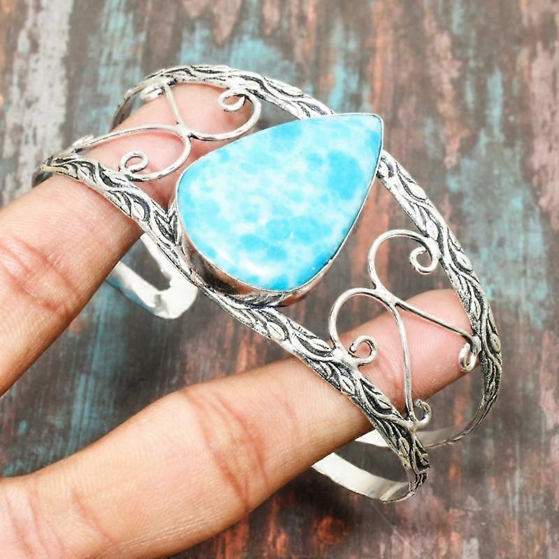 Bracciale regolabile in argento sterling 925 fatto a mano con pietra preziosa Larimar unica