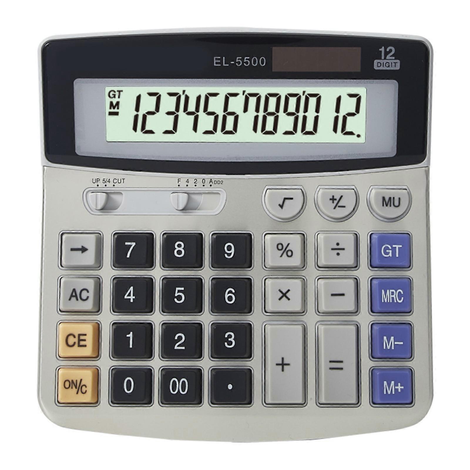 Portable 12 Digit Calculator Featuring Solar and Battery Power with ABS Casing for Office School Multicolor