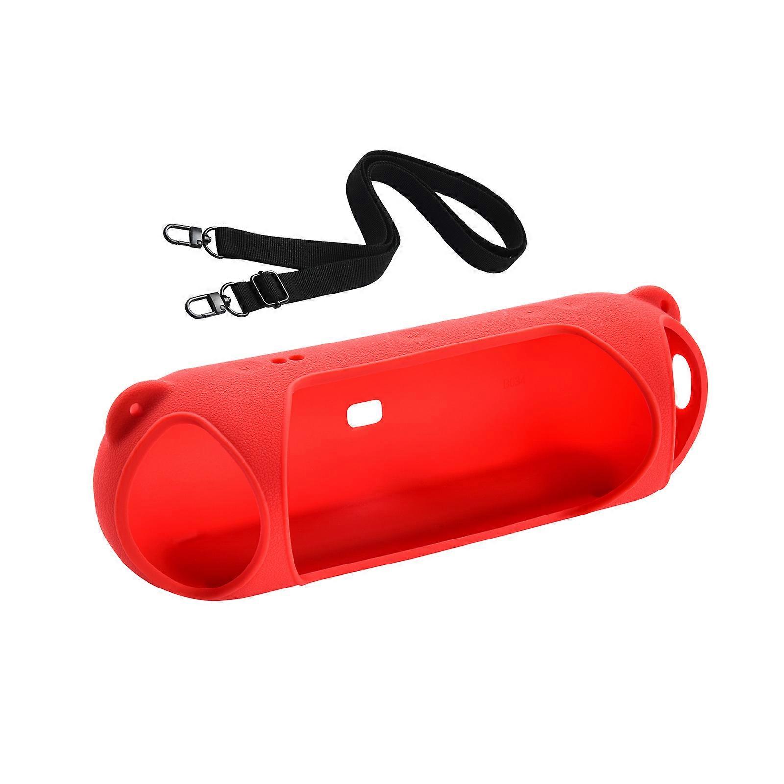 Protective Silicone Case Sleeve for Portable Bluetooth-compatible Loudspeaker Equipped Carry Shoulder Strap  Red