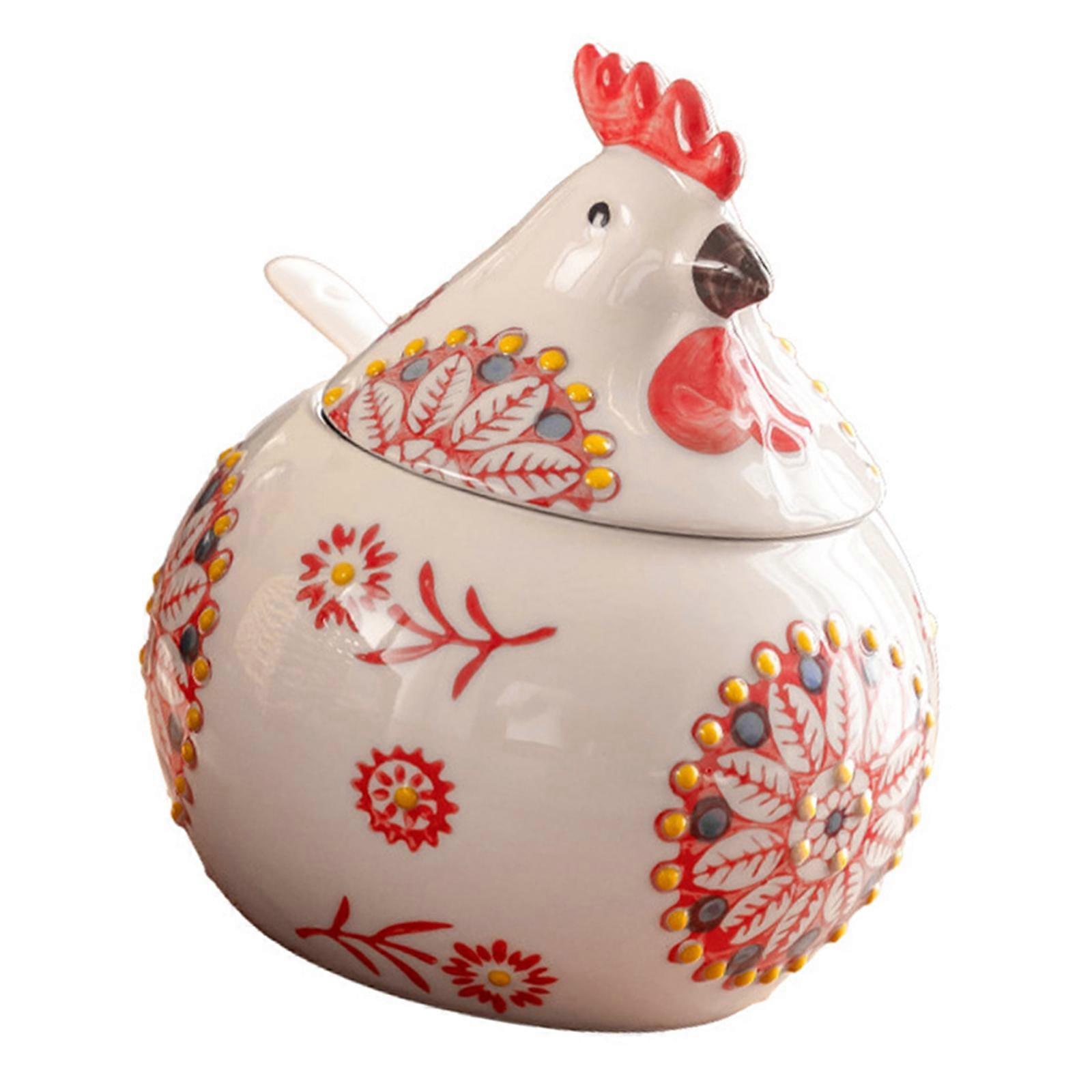 Handcrafted Ceramic Condiment Dispenser Chicken Shaped Seasoning Container Practical Cooking Accessory Set  Red
