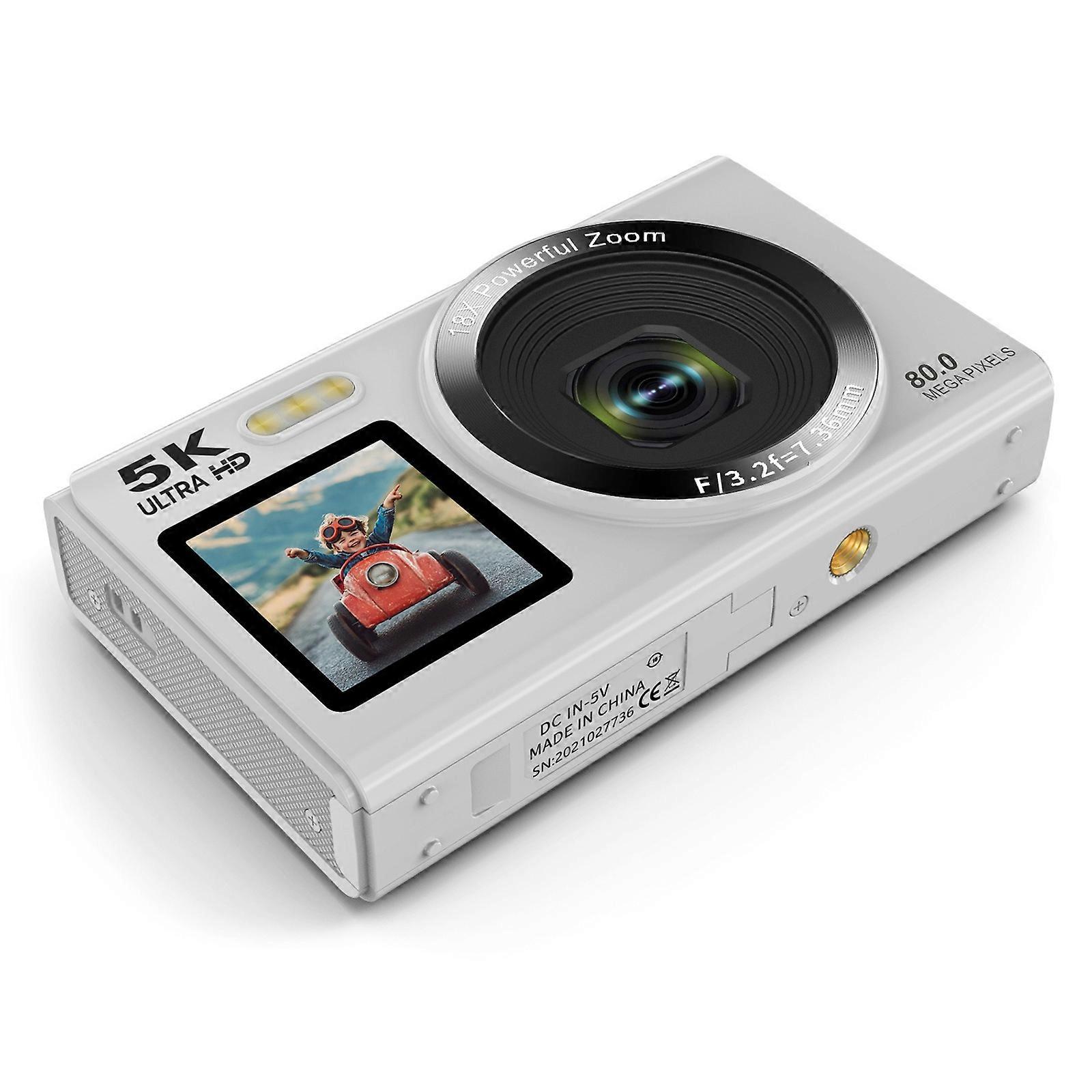 80MP Digital Camera 5K Double Screen 18X Zooming WiFi Live Streaming Builts in Flashing Portable for Students Travel Vlog Multicolor