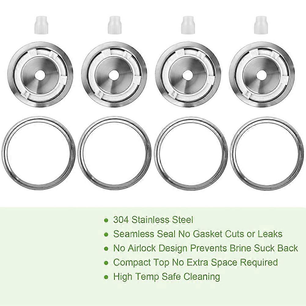 Fermentation Lids for Wide Mouth Mason Jars, 4 Stainless Steel Lids with Date Tracking, Starter Fermentation Kit