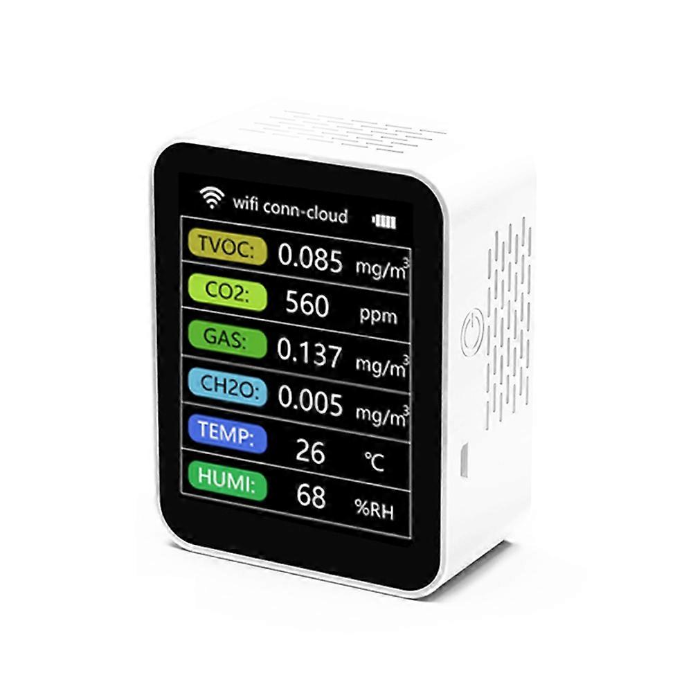 Tuya Smart WiFi CO2 Detector Sensor Air Quality Monitor TVOC CO2 Gas CH2O Temperature Humidity Meter Detector,White