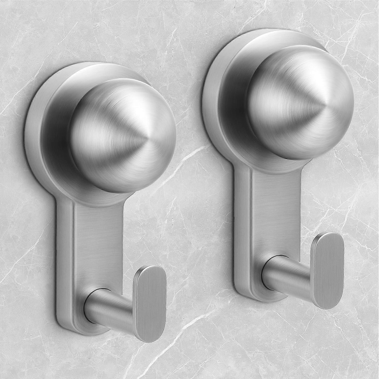 Shower Hooks with Heavy Duty Suction Cups, NoDrill Removable Towel Hooks for Bathroom Glass, 2 Pack Silver