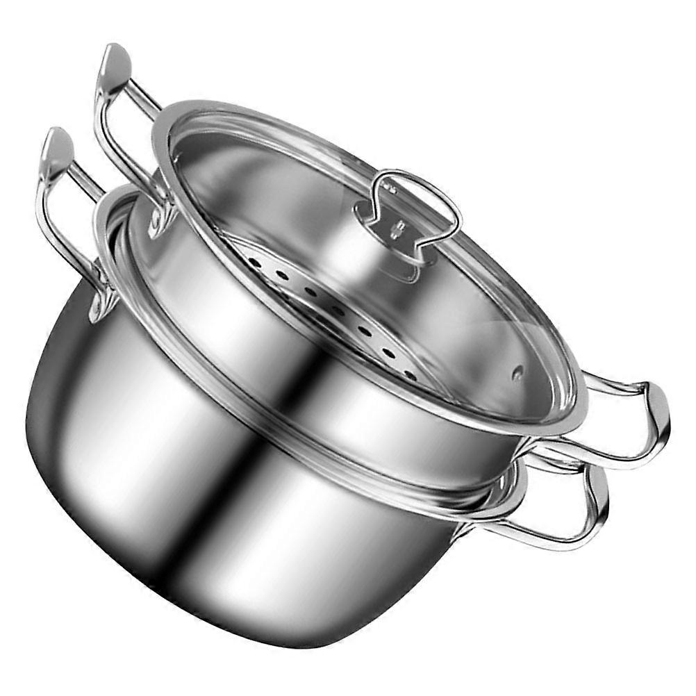 Silver Stainless Steel Steamer Pot for Cooking Multi-Functional Double Handle