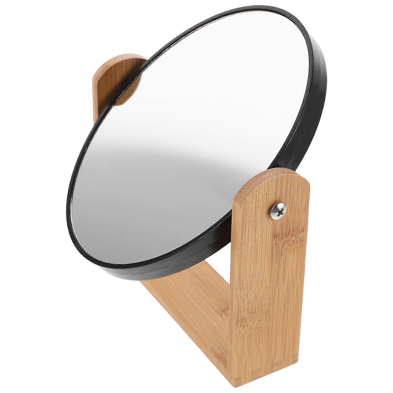 Khaki Bamboo Makeup Mirror with Double-Sided 3X Magnification for Vanity
