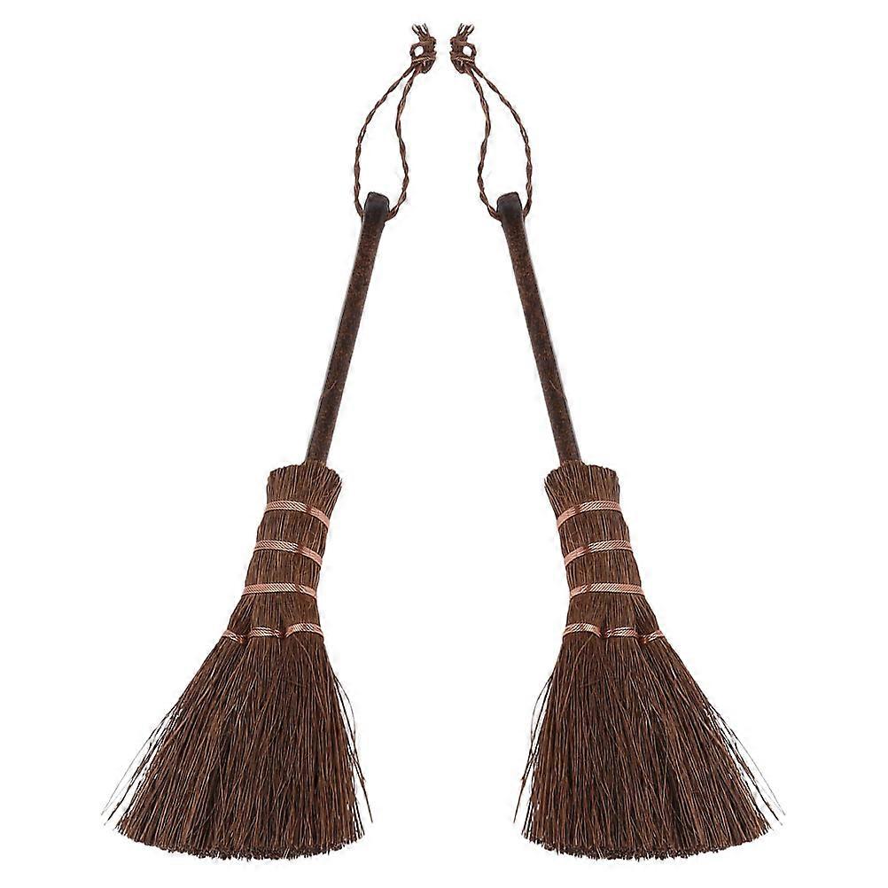 Brown Mini Handheld Broom for Tabletop Cleaning with Portable Handle 2Pcs