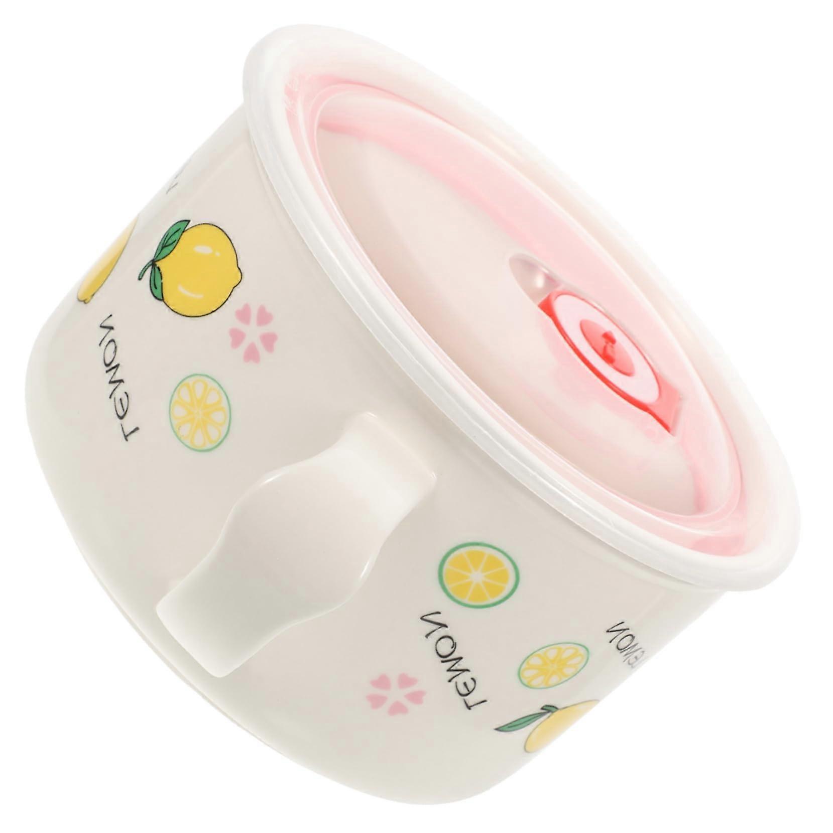 Ceramic Soup Bowl with Lid and Handle, Microwave Safe Large Ramen Mug, Cartoon Design for Home