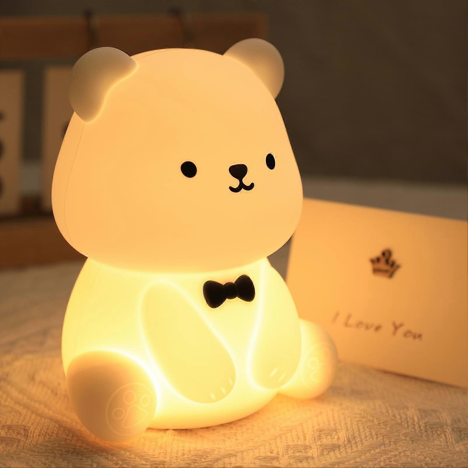 Kids Night Light Bear USB Rechargeable Soft Silicone with Adjustable Brightness and Timer for Nursery