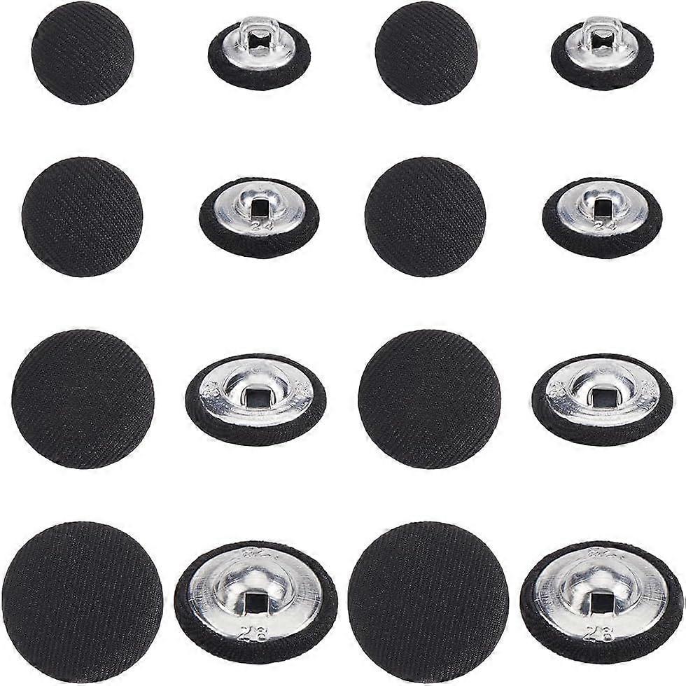 100Pcs 4 Styles 1 Hole Black Fabric Cloth Covered Buttons with Metal Shank Buttons Vintage Flat Round Small Tuxedo Button Bulk for Sewing Making Suits