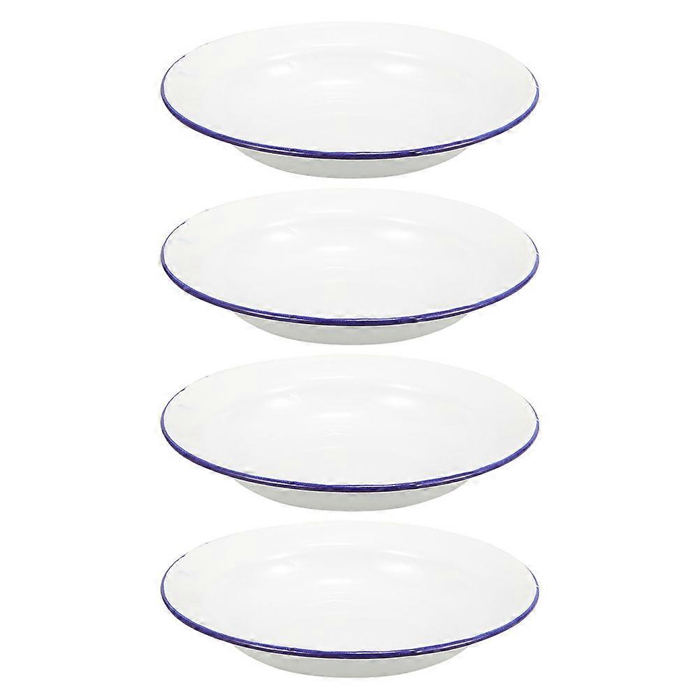 White Enamel Plates 4Pcs for Food Serving Dishes Use