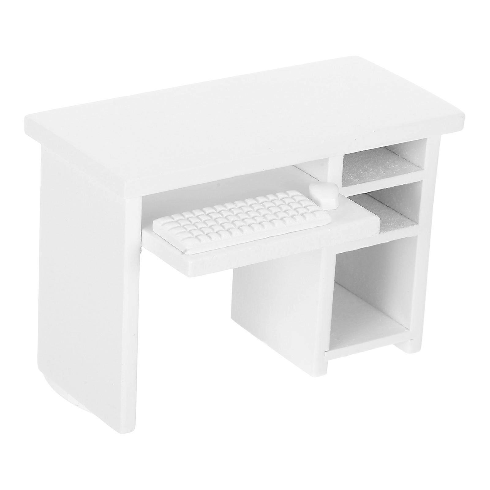 Miniature Wooden Dollhouse Computer Desk for DIY White Table Set