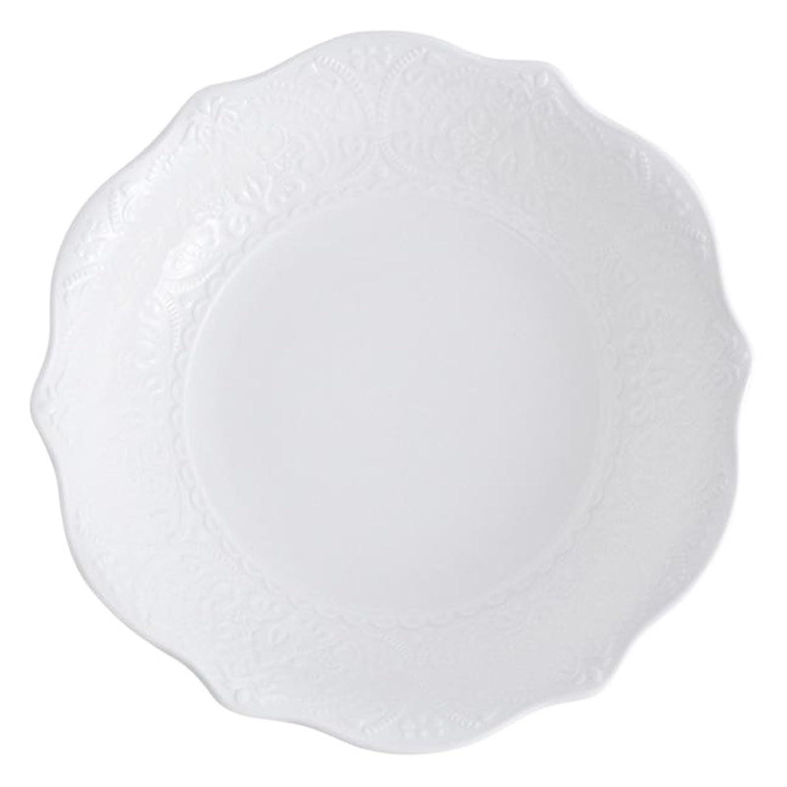 Ceramic Dinner Plate Round Deep Embossed Steak Plate Microwave and Dishwasher Safe White