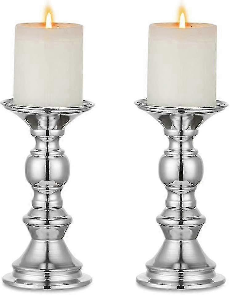 Silver Candlestick Holders Metal Pillar Set For Table Decorations & Candle Stand