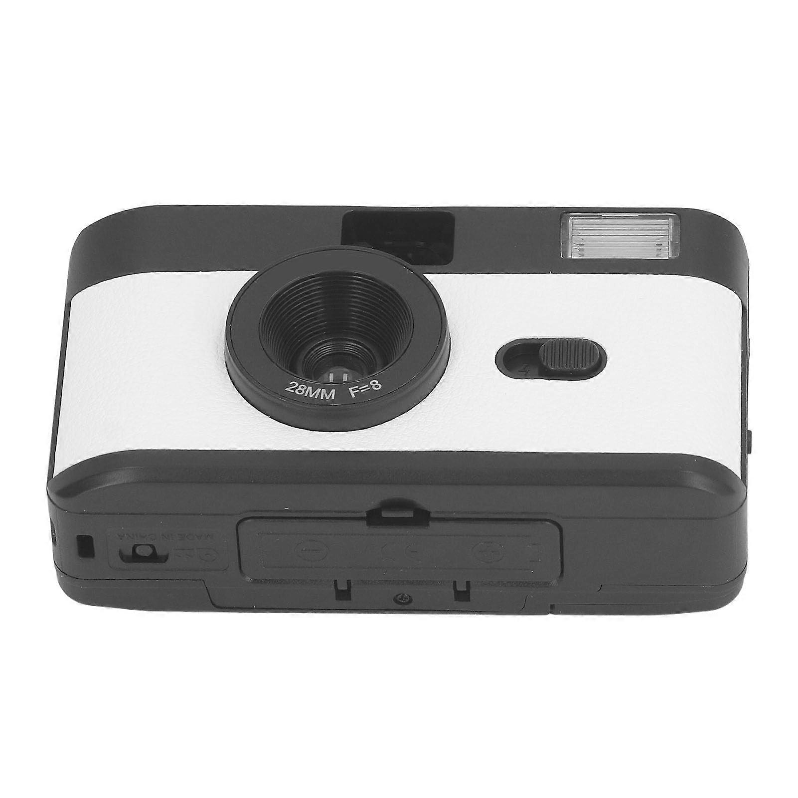 35mm Film Camera Vintage Style with Builtin Flash 28mm Lens 1/120s Shutter Black White