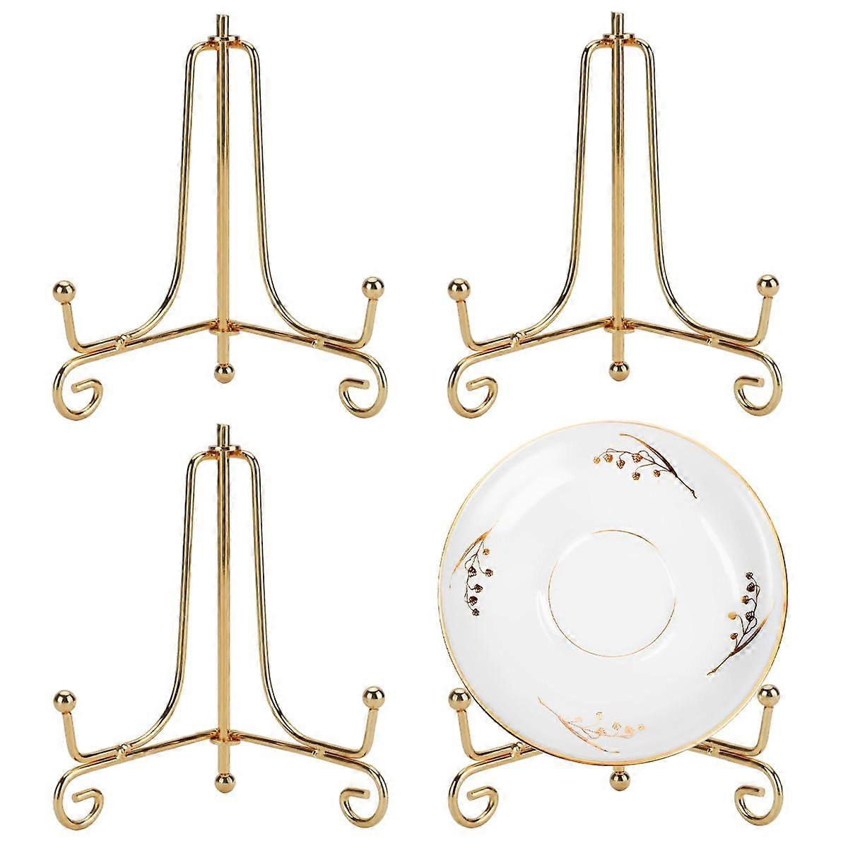 4 Packs Gold Metal Plate Display Stand 4 Inch Adjustable Foldable Easel for Photos Books Frames