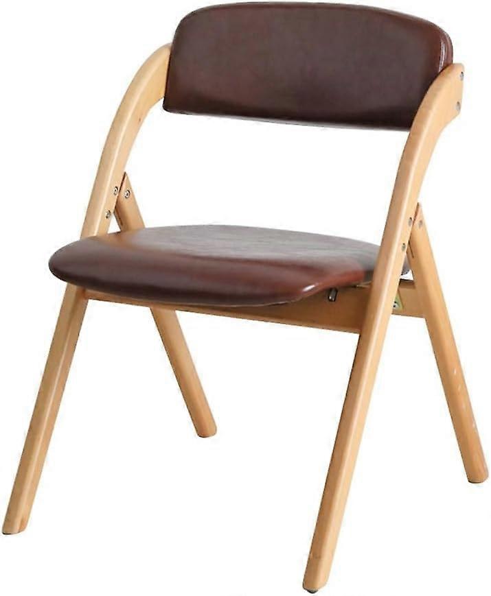 Folding Wooden Chair with Backrest, Leather Padded, Ergonomic Support for Indoor Outdoor Use Red Brown