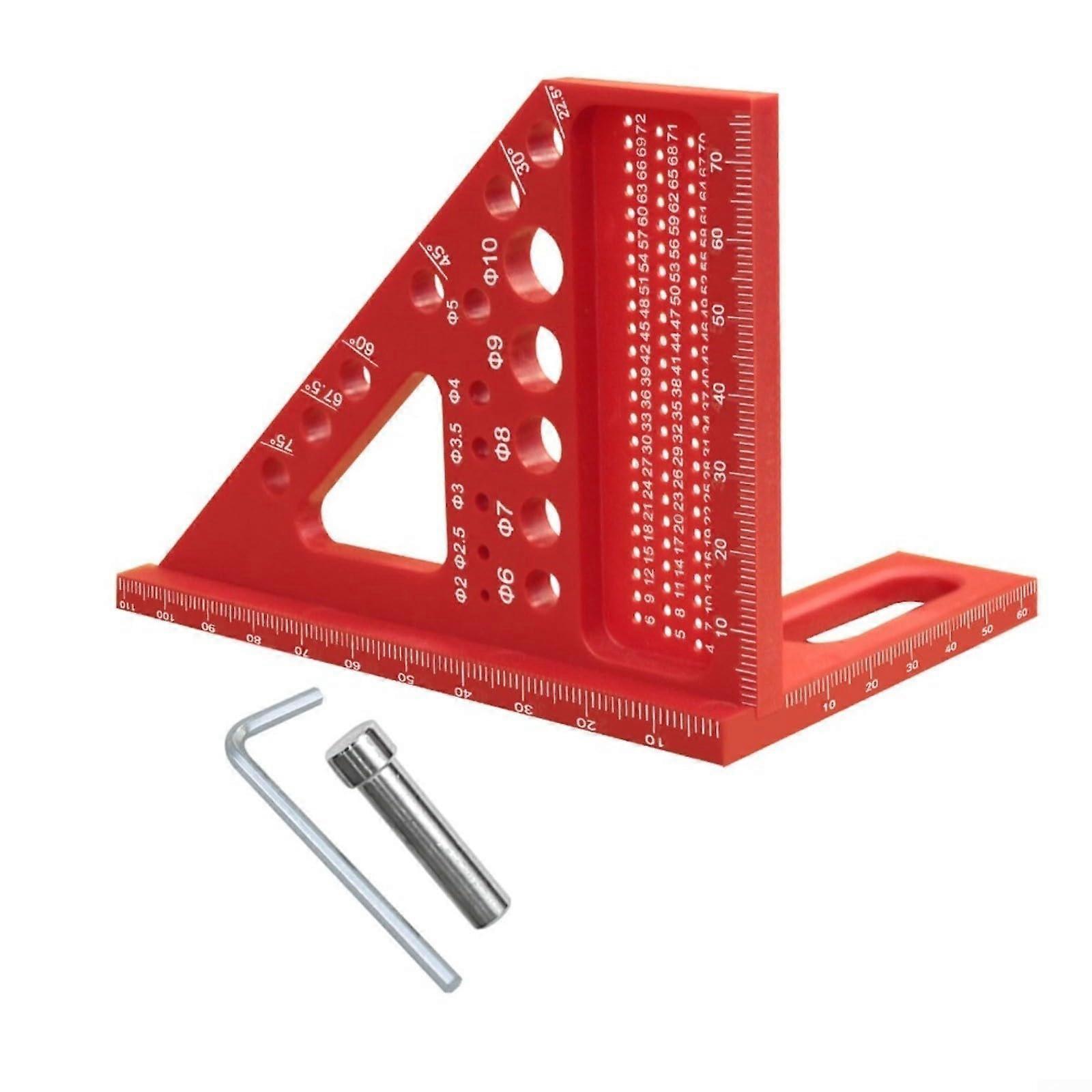 3D Aluminum Carpenter Square Precision MultiAngle Woodworking Ruler for Carpentry DIY Craft Red