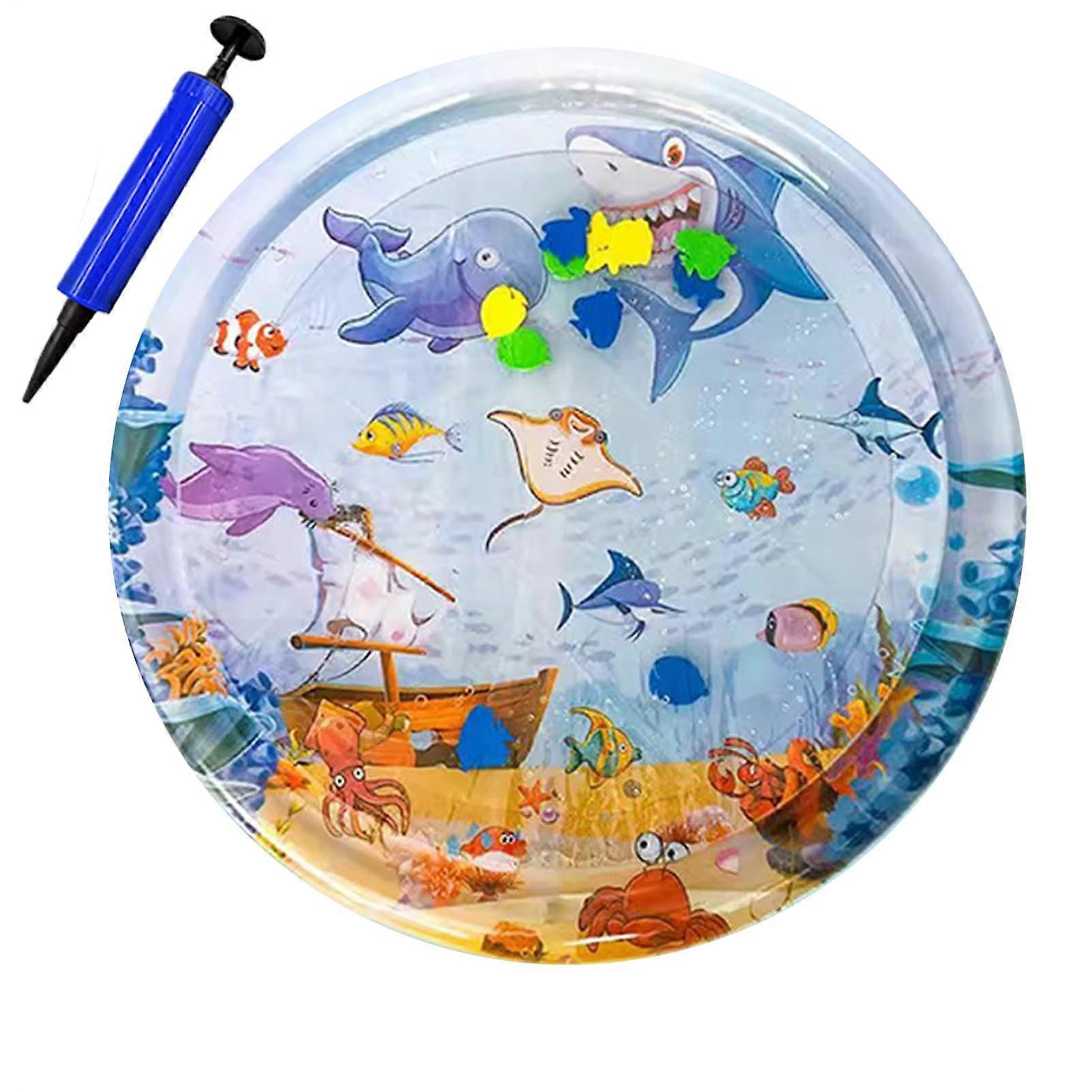 Cat Sensory Water Mat 65cm Round Inflatable Play Pad, Durable PVC Design for Interactive Cooling Fun