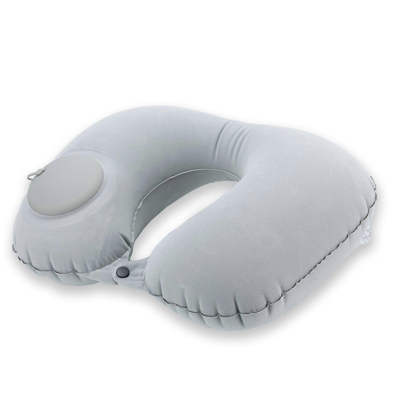 Inflatable neck pillow in GREY – neck squirrel for inflating with snap fastener with ergonomic shape