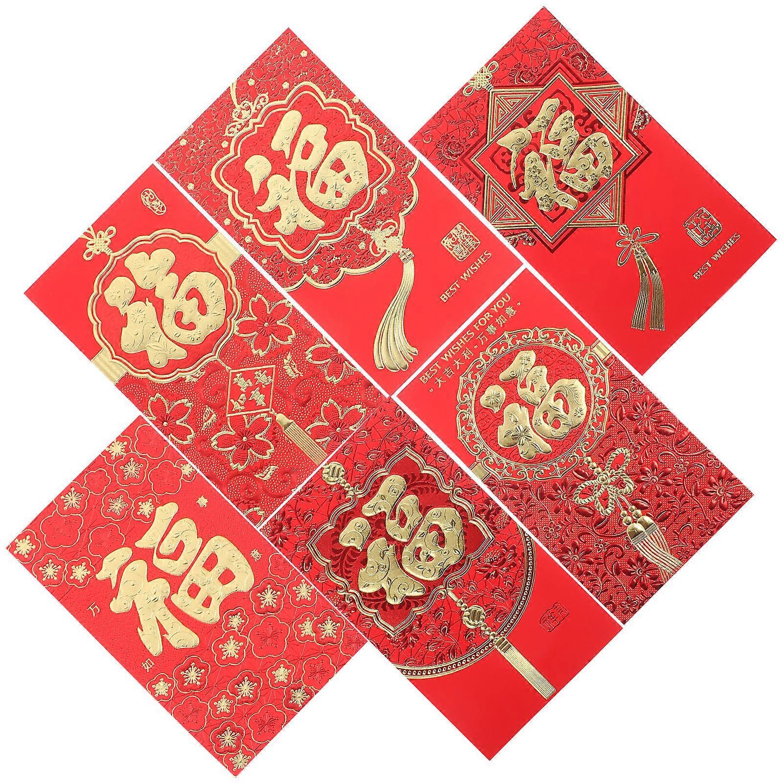 Party Red Envelopes Rectangular Traditional Design For Chinese New Year 6Pcs