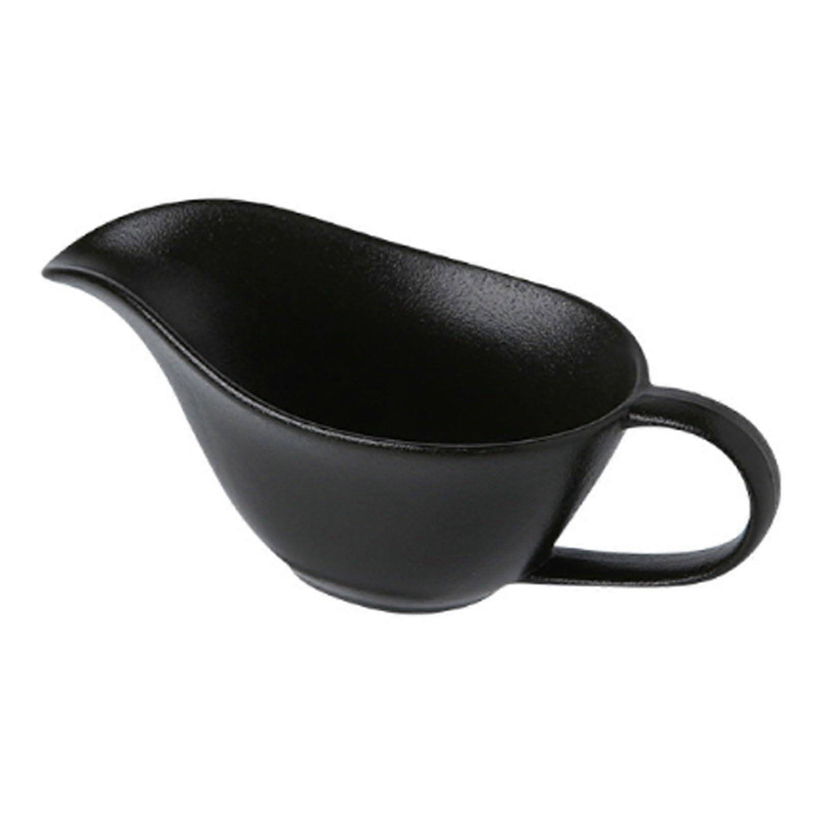 Black Matte Ceramic Sauce Jug 280ml with Eagle Beak Spout, Drip Precision Pour Steak Sauce Server