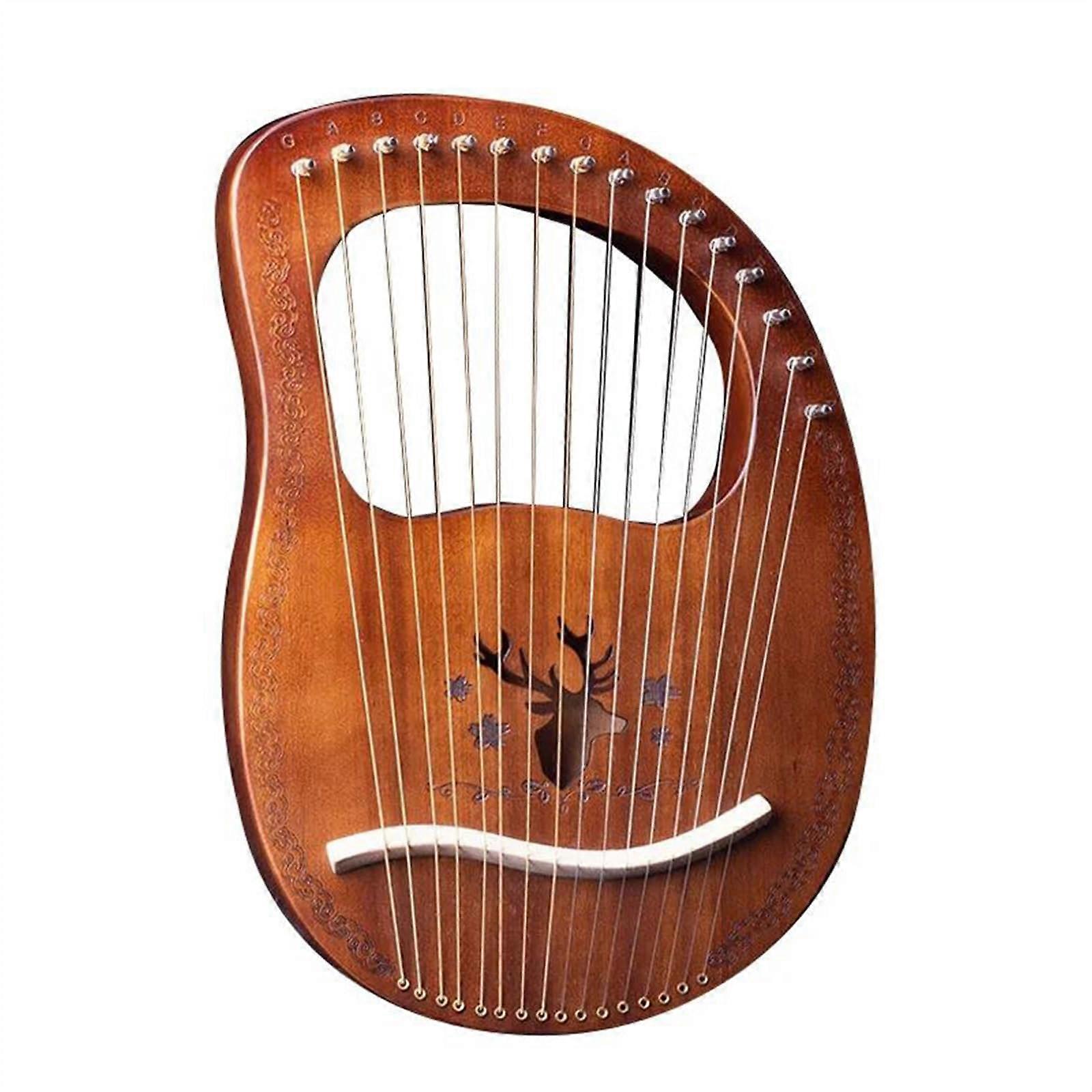 19 String Lyre Harp Solid Mahogany Body Metal Strings Warm Tone Beginner Friendly with Tuning Lever
