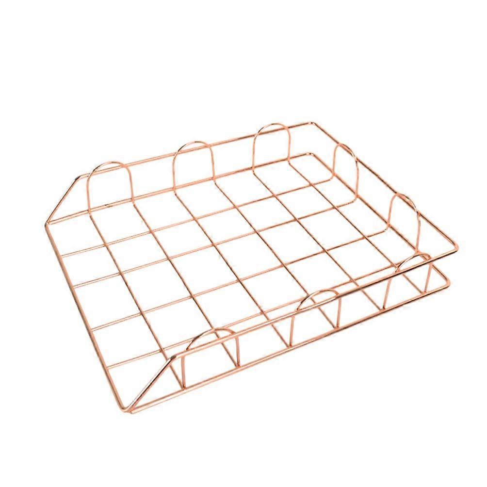 Rose Gold File Organizer for Desk SpaceSaving Document Rack and Paper Storage Basket