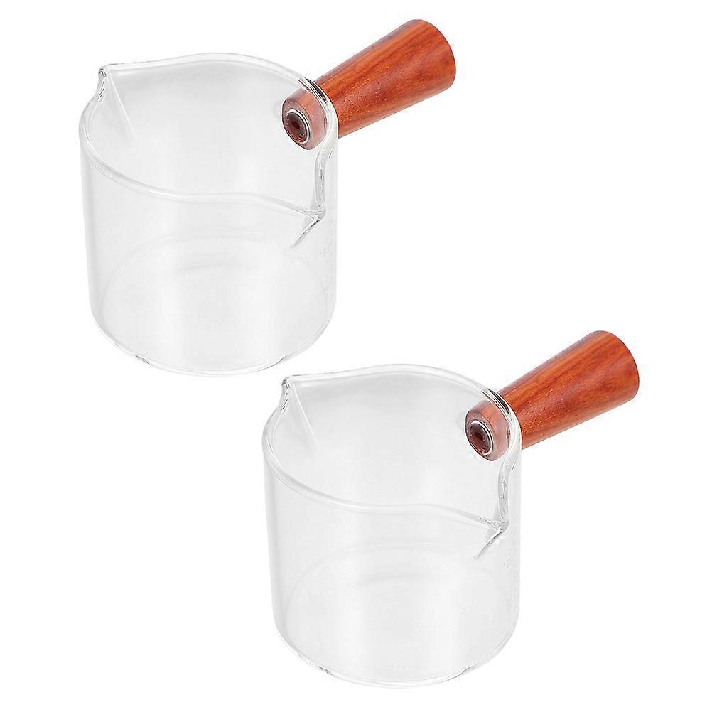 Glass Scale Measuring Cup with Wooden Handle for Coffee 2Pcs Set