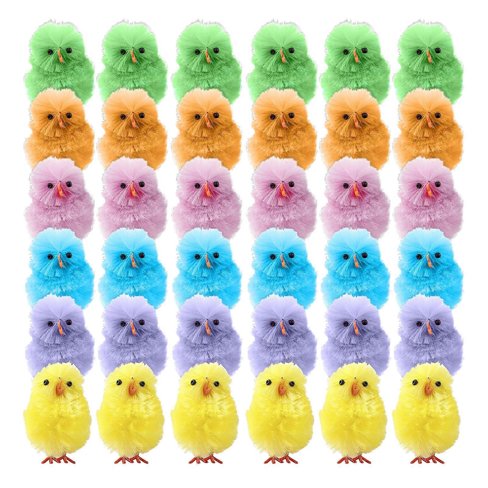 36 Pcs Easter Fur Chicks Mini Simulation Plush Chicks Small Colorful Fluffy Chicken Easter Basket