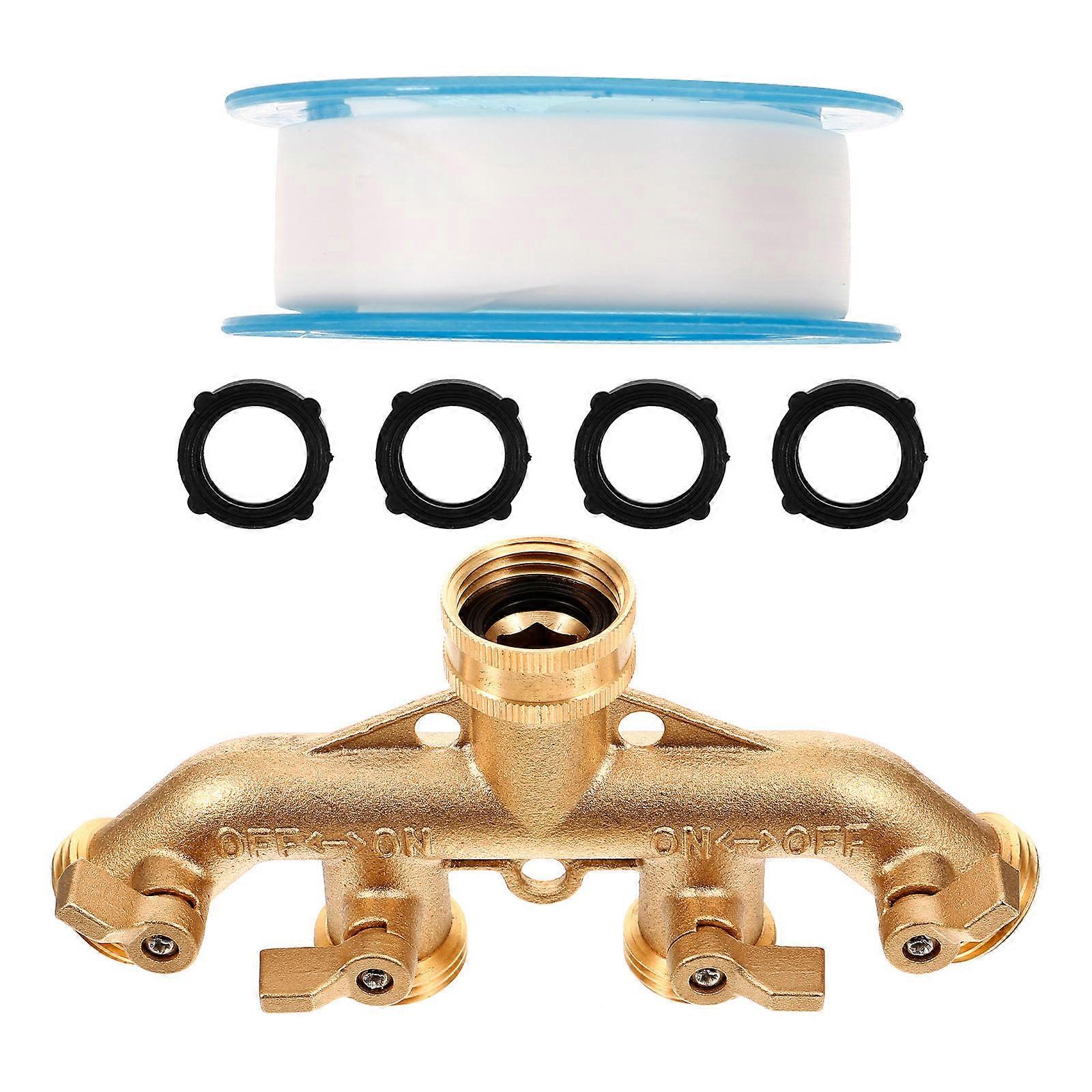 Adjustable Garden Hose Splitter Brass Connector for 2Sets 4-Way Water Control