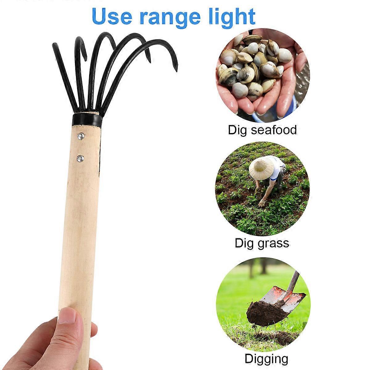 Garden Metal Rake Five-Teeth Rake for Gardening Use Durable 2Pcs