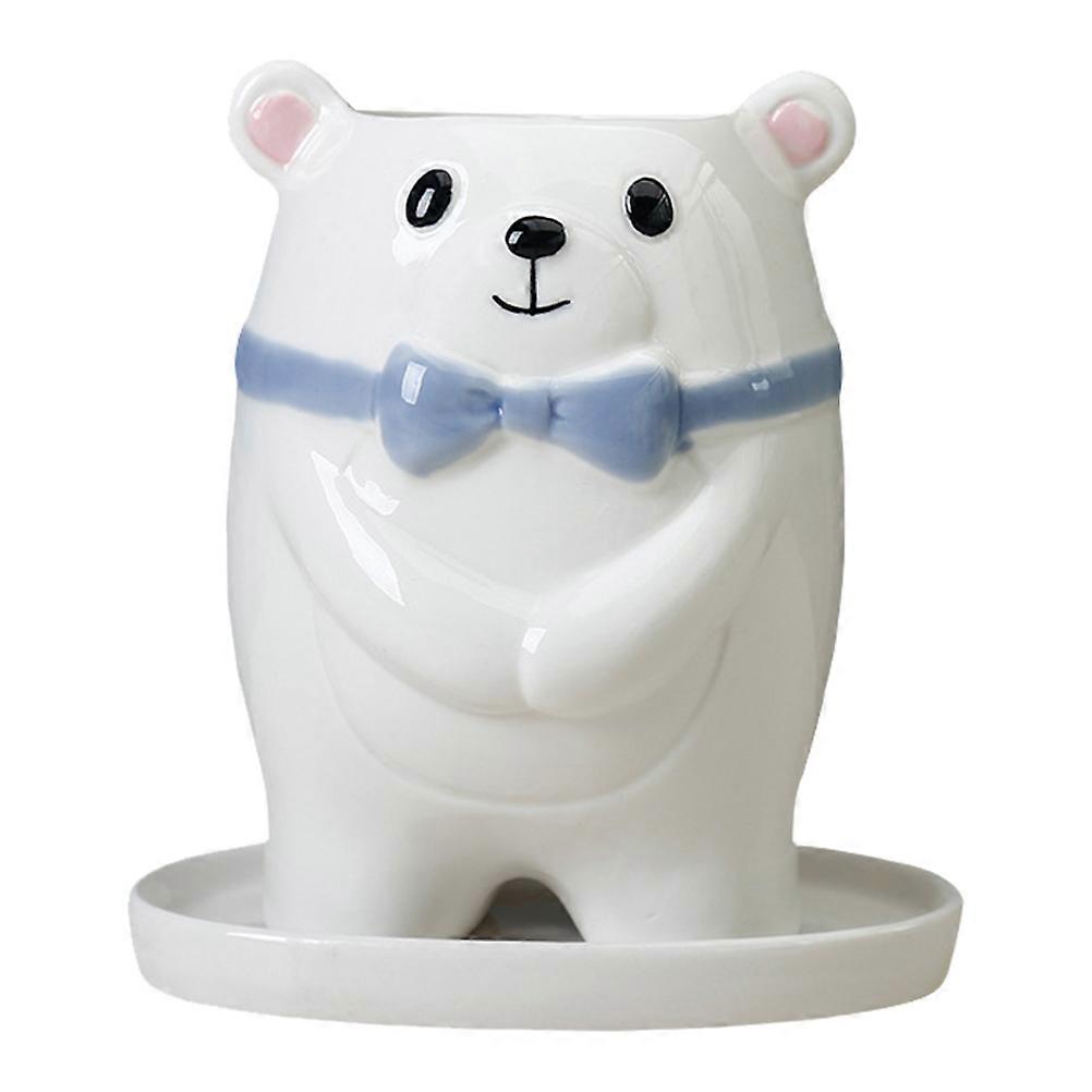Decorative Ceramic Flower Pot Cartoon Bear Model 1Set for Garden