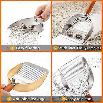 Stainless Steel Cat Litter Scoop , Small Broom & Dustpan , Anti-Break Handle, Dual-Width Holes for Quick Cleaning