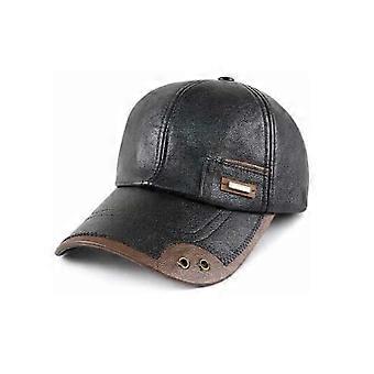 Boné de beisebol de couro quente, modelo 2026, masculino, em couro genuíno, com forro de lã e ajuste perfeito para uso externo no outono e inverno (preto).