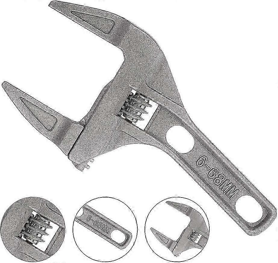 Large Jaw Adjustable Wrench 6-68mm, Short Handle Thin Spanner