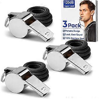 SPORTIC 3 Pack Stainless Steel Whistles with Lanyard, Loud & Clear Sound Whistles for Coaches, Referees  Ideal for Soccer, Basketball, Gym, Outdoor