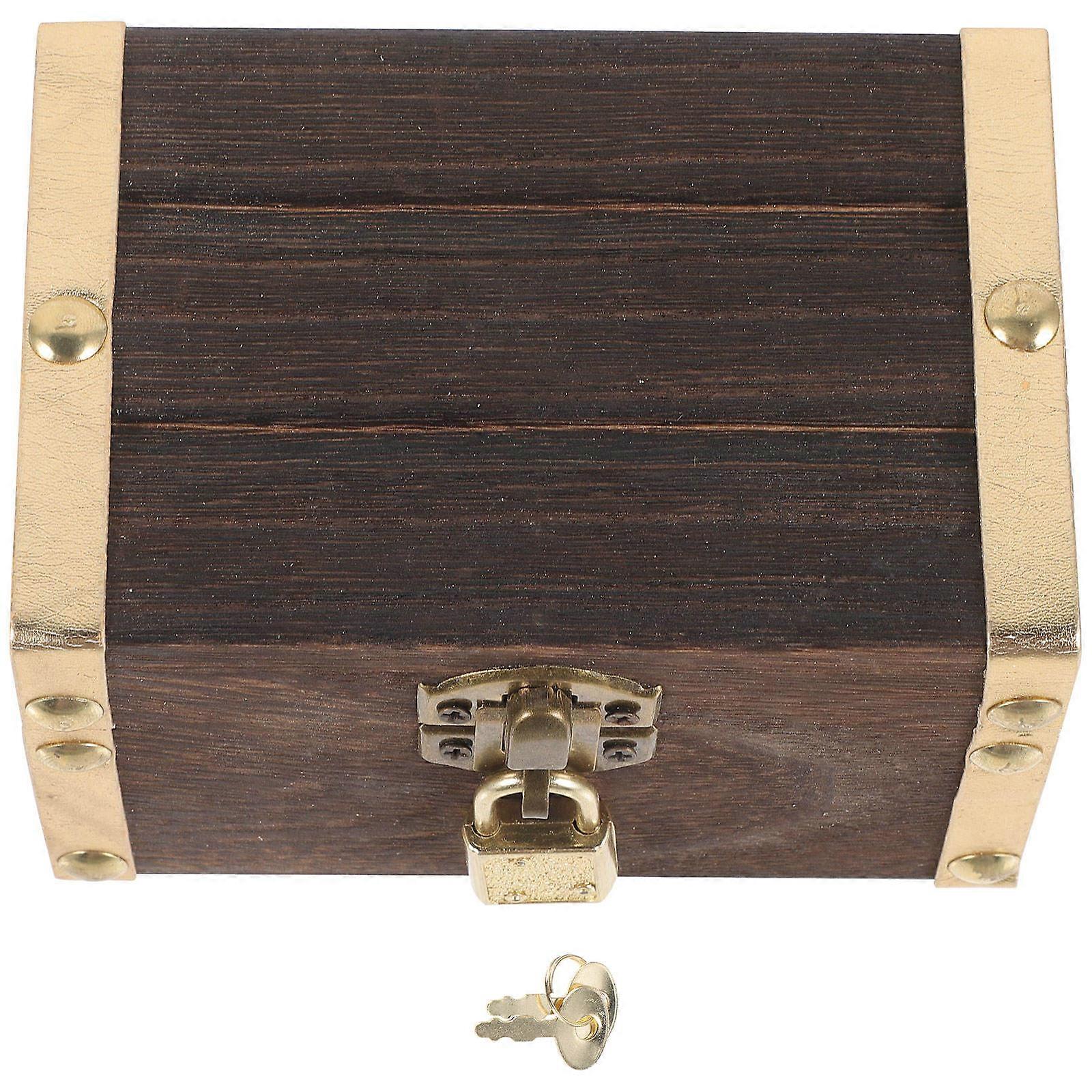 Multi-Function Treasure Box with Key 4Sets Vintage Wood Storage Chest